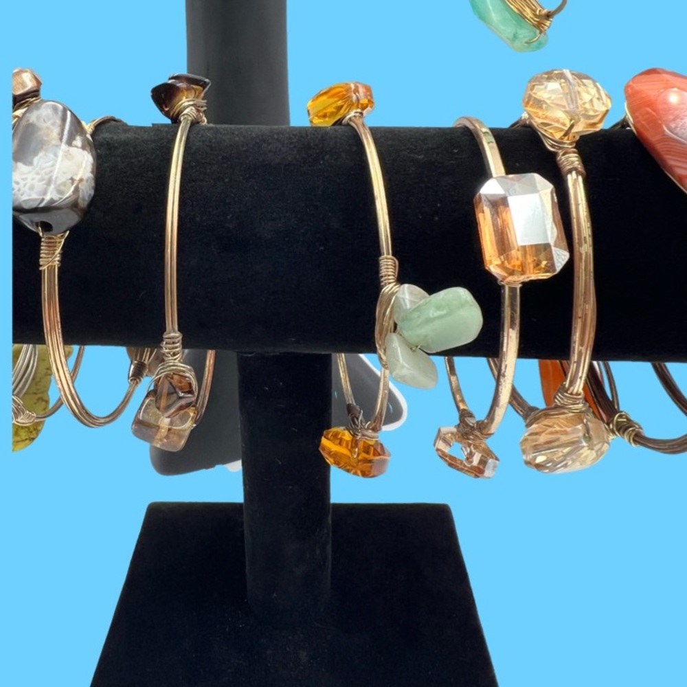 Wire Wrapped Gemstone Bangle Bracelet Stack Boho … - image 5